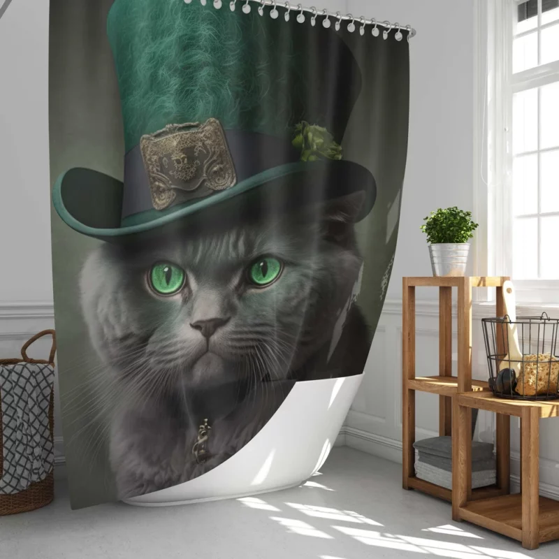 Green Hat Cat for St Patrick's Day Shower Curtain