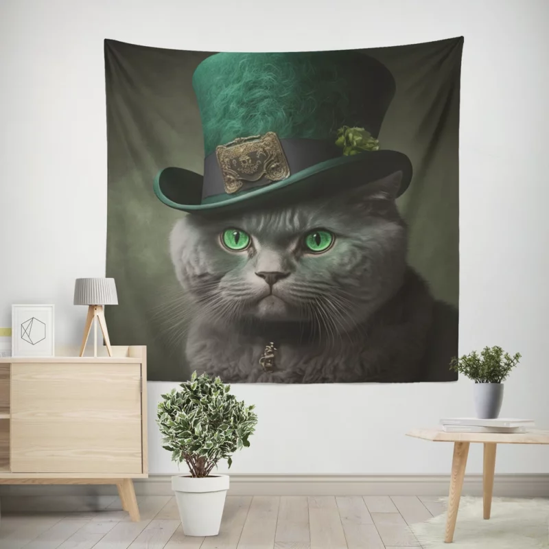 Green Hat Cat for St Patrick's Day Wall Tapestry