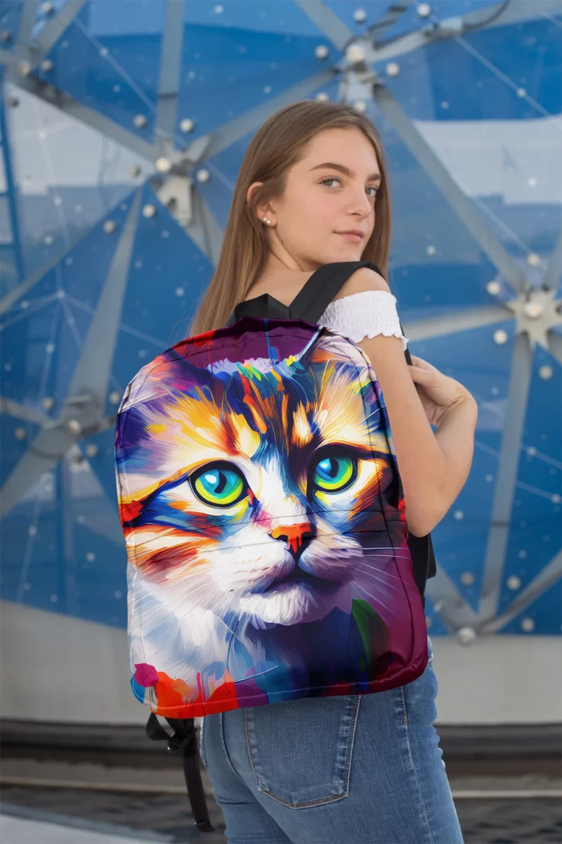 Green-eyed Cat on Blue-Orange Backpack 2