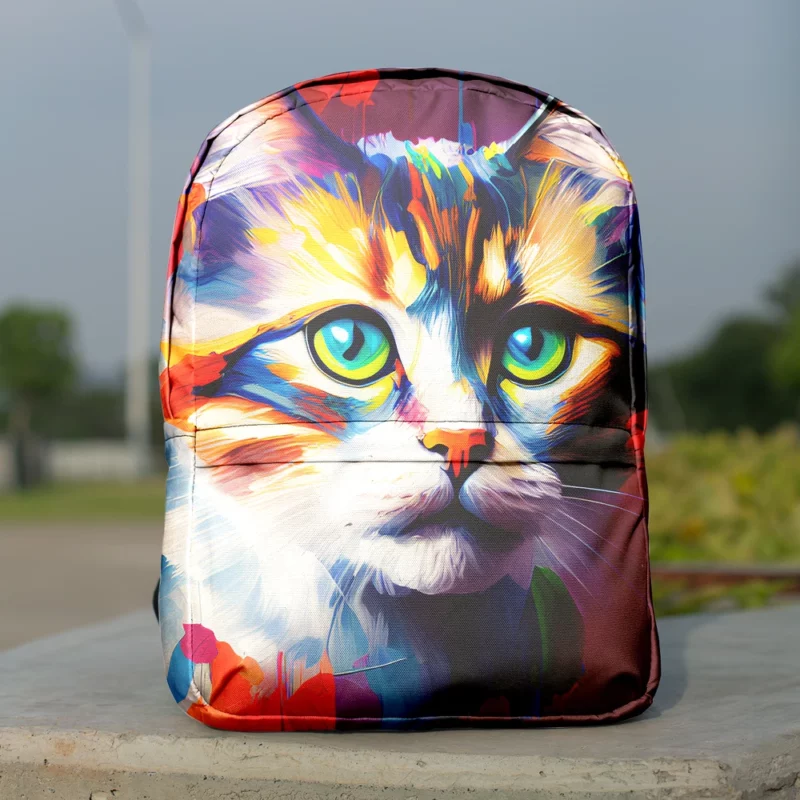 Green-eyed Cat on Blue-Orange Backpack