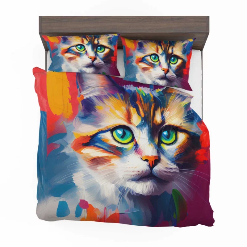 Green-eyed Cat on Blue-Orange Bedding Set 2