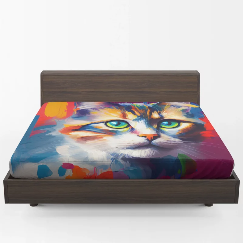 Green-eyed Cat on Blue-Orange Fitted Sheet 1