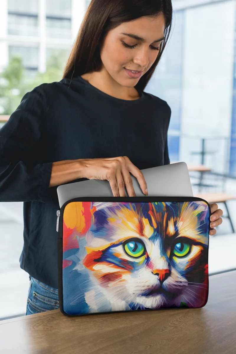 Green-eyed Cat on Blue-Orange Laptop Sleeve 1