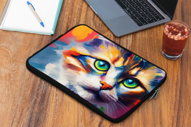 Green-eyed Cat on Blue-Orange Laptop Sleeve 2