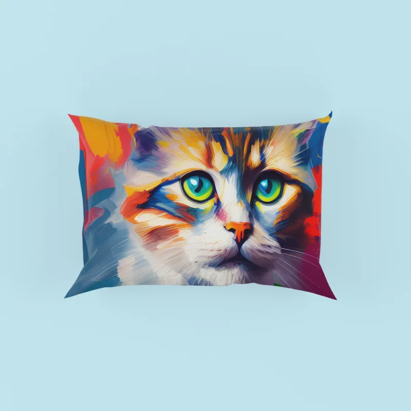 Green-eyed Cat on Blue-Orange Pillow Cases