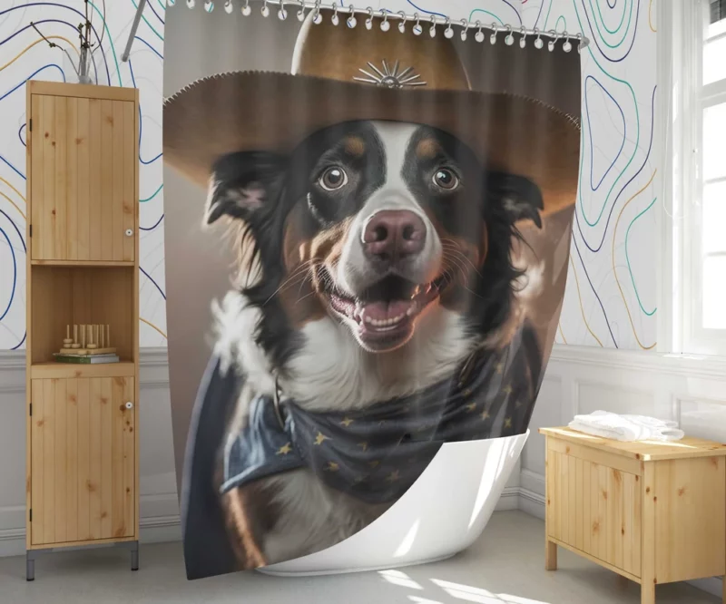 Halloween Cowboy Puppy Statue Shower Curtain 1