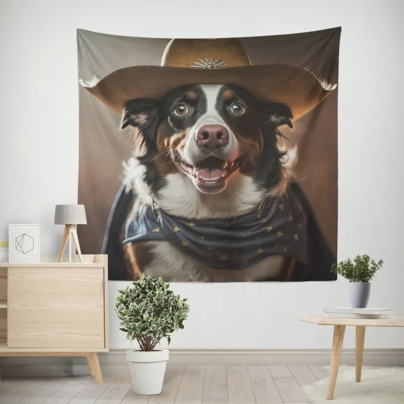 Halloween Cowboy Puppy Statue Wall Tapestry