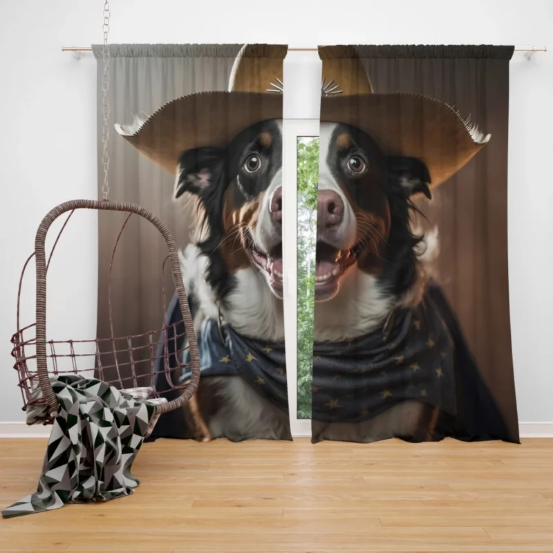 Halloween Cowboy Puppy Statue Window Curtain