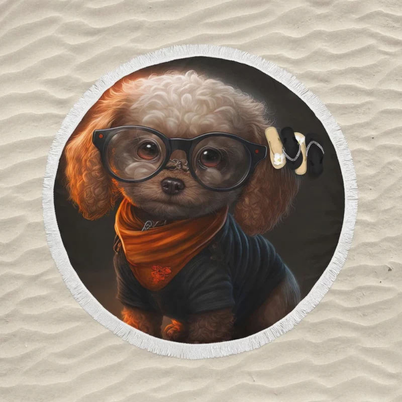 Halloween Spectacled Puppy Costume Print Round Beach Towel