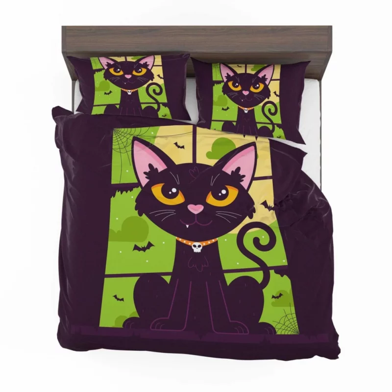 Hand-Drawn Flat Halloween Cat Bedding Set 2