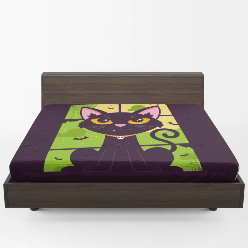 Hand-Drawn Flat Halloween Cat Fitted Sheet 1