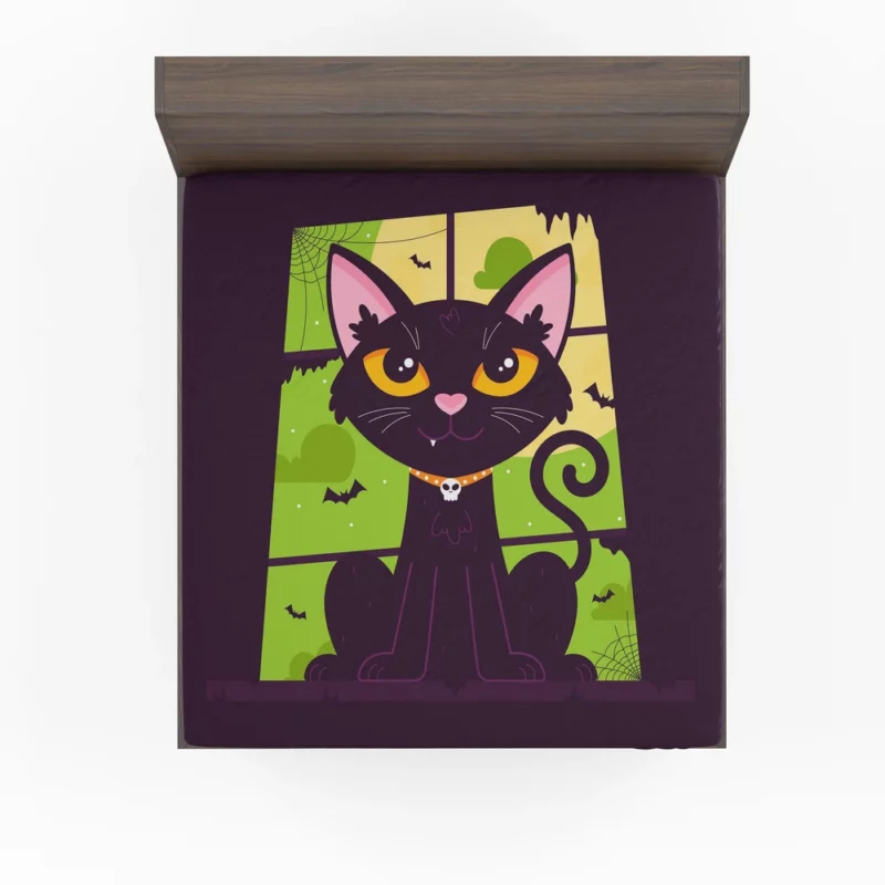 Hand-Drawn Flat Halloween Cat Fitted Sheet