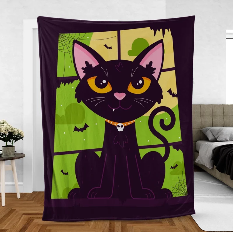 Hand-Drawn Flat Halloween Cat Fleece Blanket