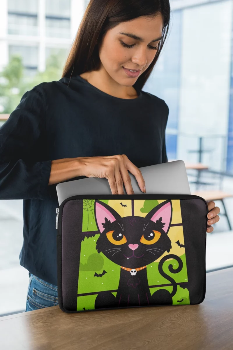 Hand-Drawn Flat Halloween Cat Laptop Sleeve 1