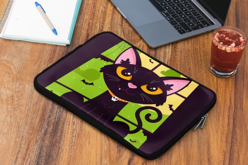 Hand-Drawn Flat Halloween Cat Laptop Sleeve 2