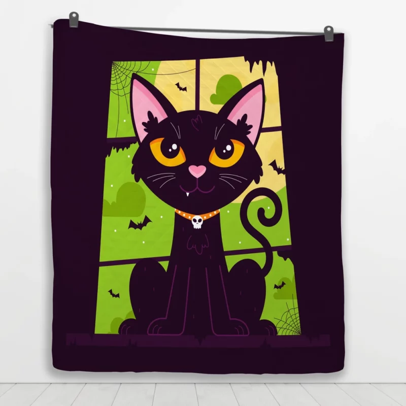 Hand-Drawn Flat Halloween Cat Quilt Blanket 1