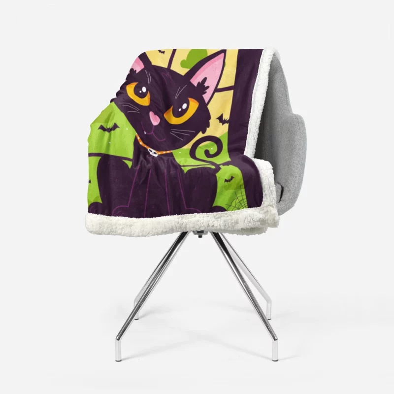 Hand-Drawn Flat Halloween Cat Sherpa Fleece Blanket 1