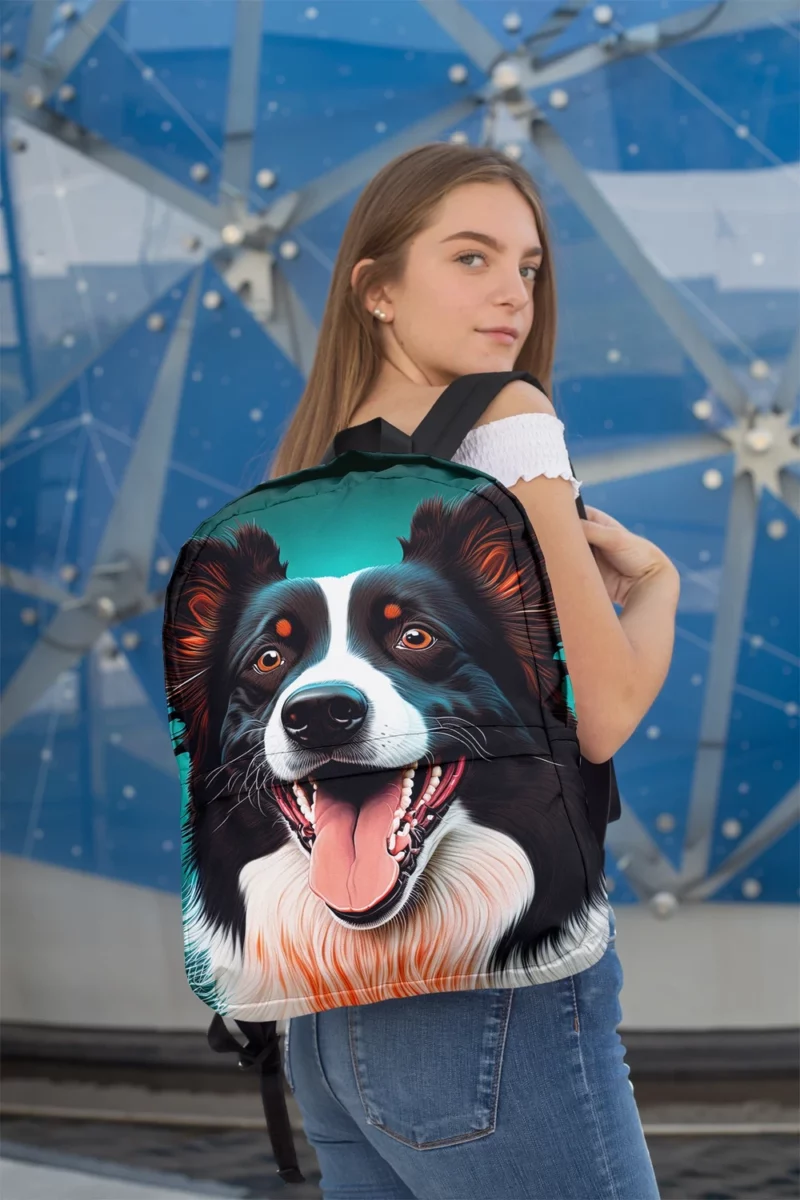 Happy Border Collie Portrait Print Backpack 2