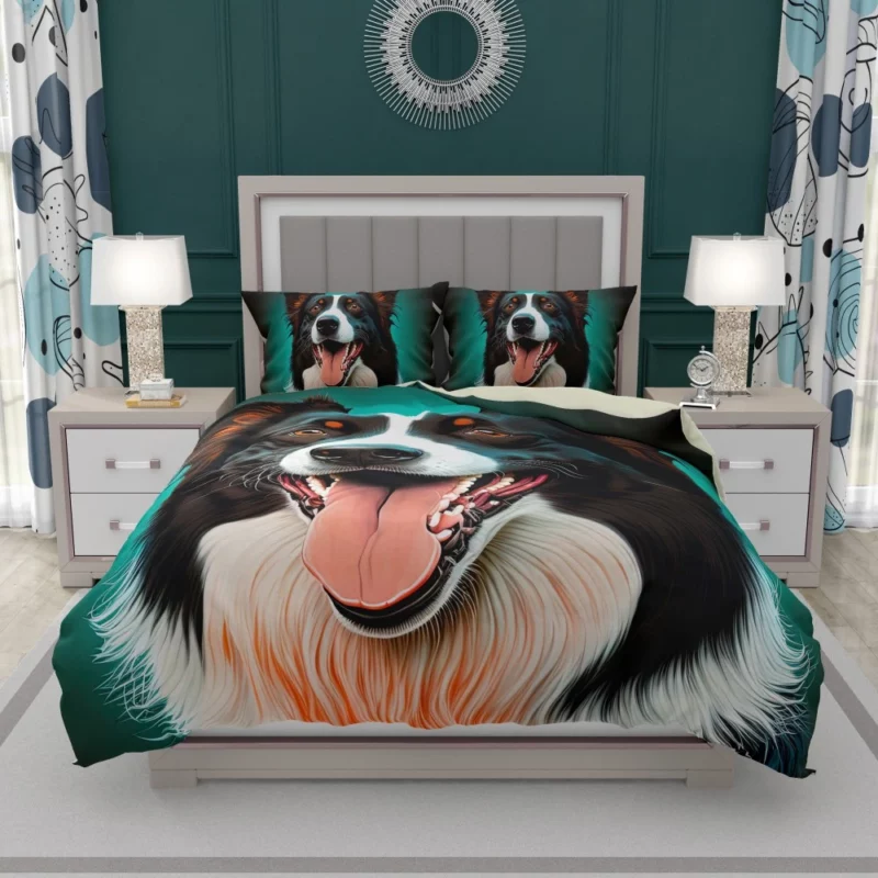 Happy Border Collie Portrait Print Bedding Set 1