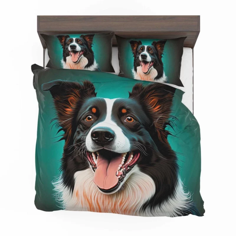 Happy Border Collie Portrait Print Bedding Set 2