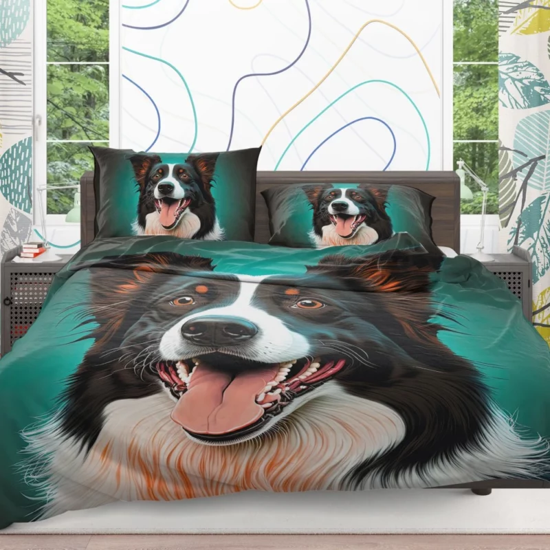 Happy Border Collie Portrait Print Bedding Set