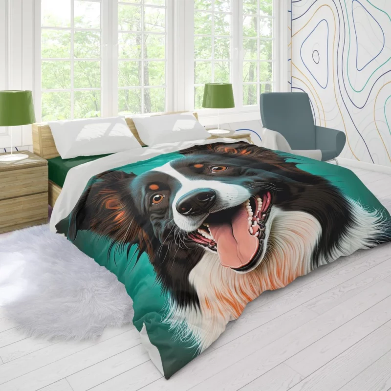 Happy Border Collie Portrait Print Duvet Cover