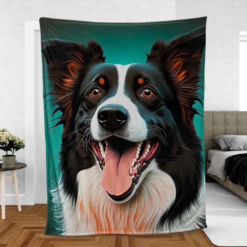 Happy Border Collie Portrait Print Fleece Blanket