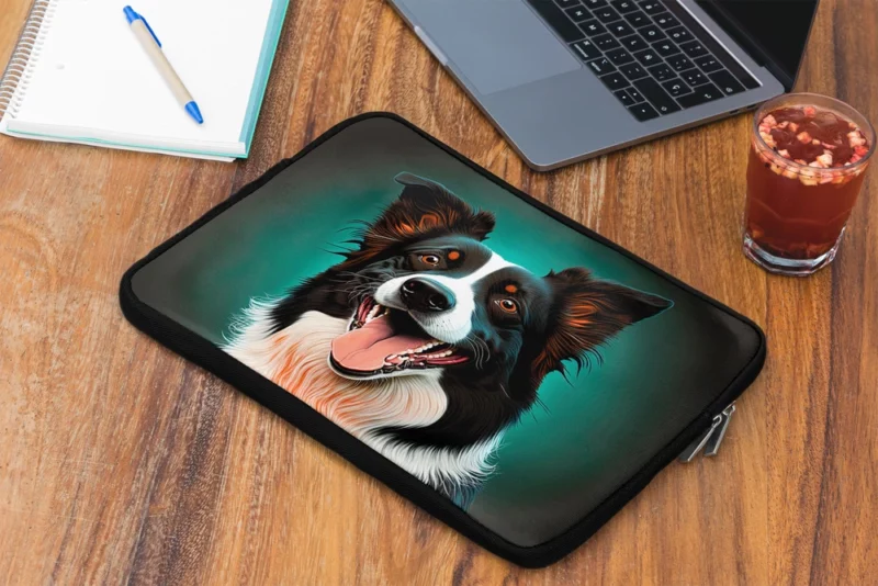 Happy Border Collie Portrait Print Laptop Sleeve 2