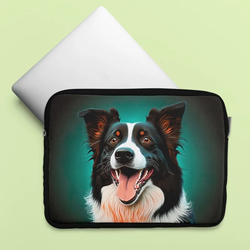 Happy Border Collie Portrait Print Laptop Sleeve