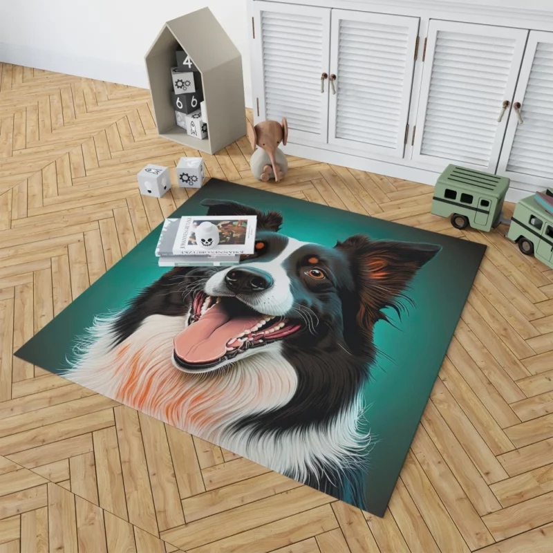 Happy Border Collie Portrait Print Rug 1