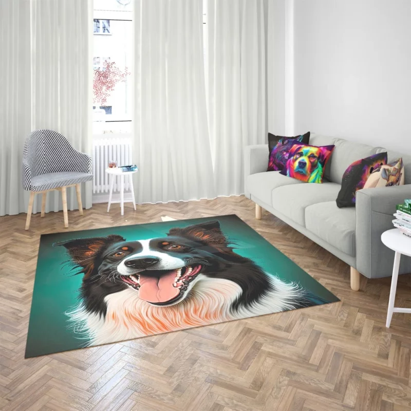 Happy Border Collie Portrait Print Rug 2