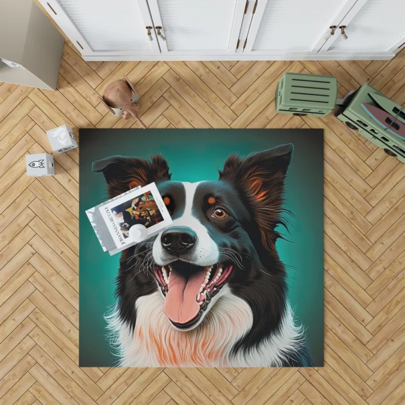 Happy Border Collie Portrait Print Rug