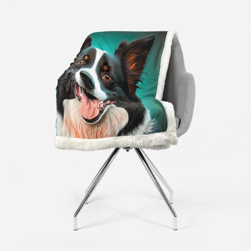 Happy Border Collie Portrait Print Sherpa Fleece Blanket 1