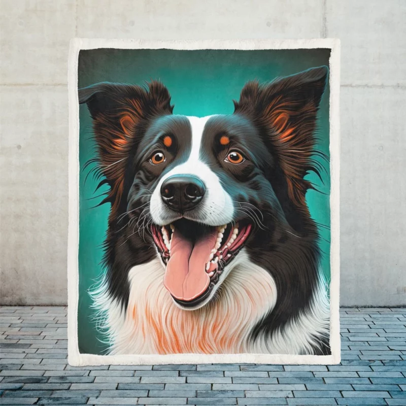 Happy Border Collie Portrait Print Sherpa Fleece Blanket