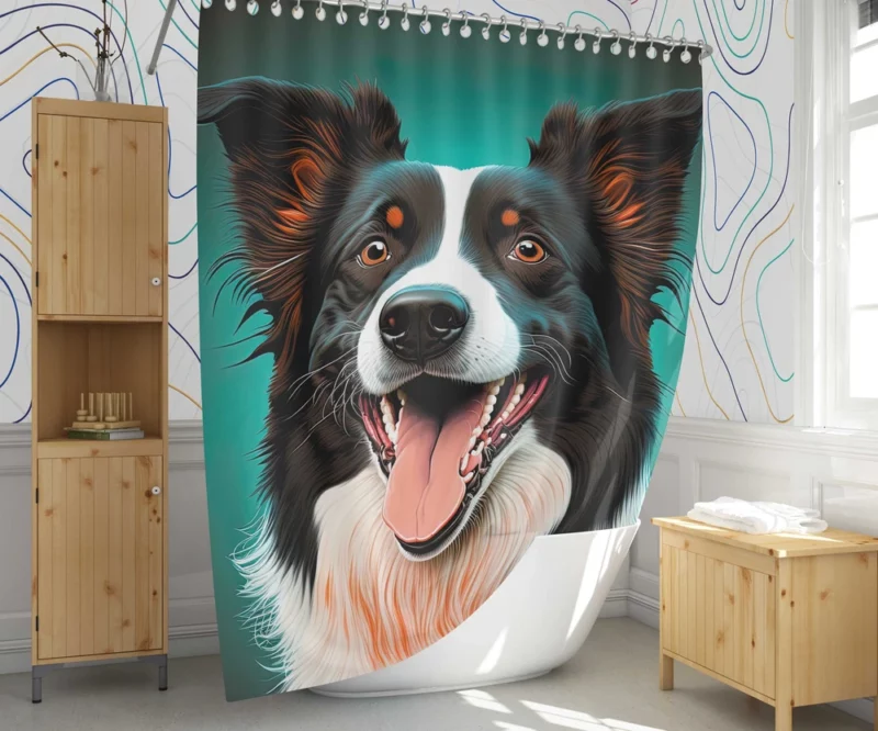 Happy Border Collie Portrait Print Shower Curtain 1