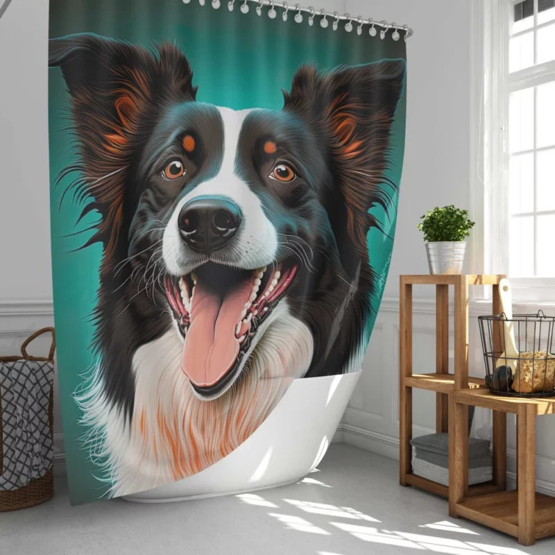 Happy Border Collie Portrait Print Shower Curtain