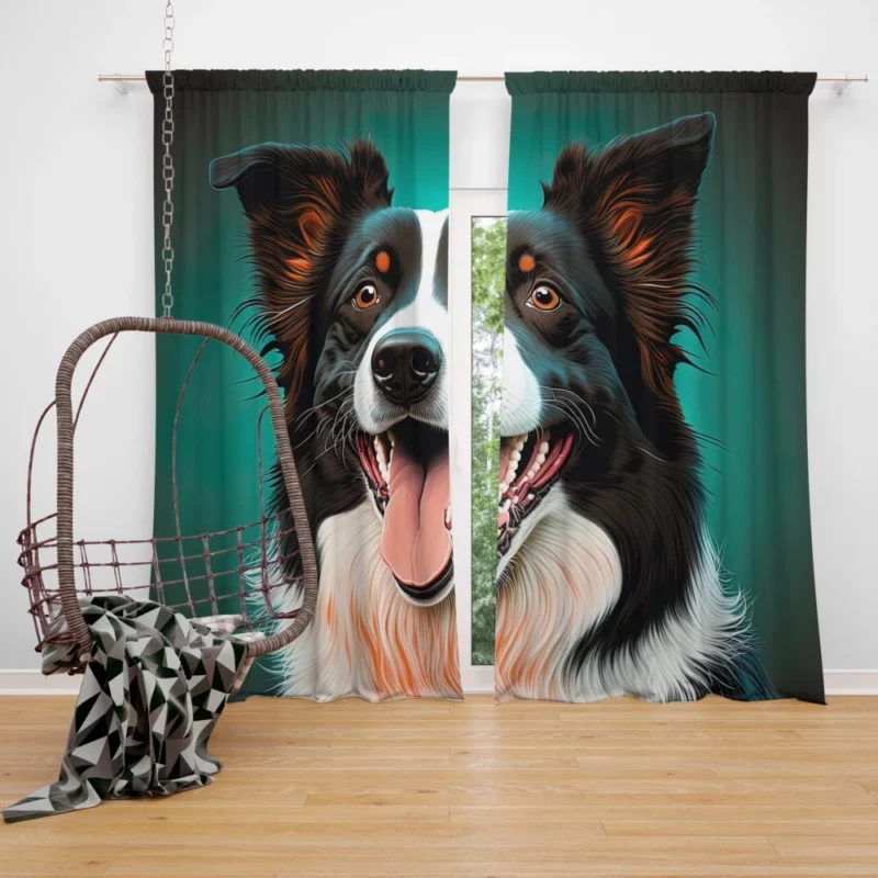 Happy Border Collie Portrait Print Window Curtain