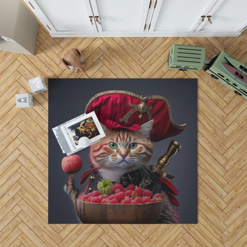 Hat-Wearing Cat with Cat It Hat Rug