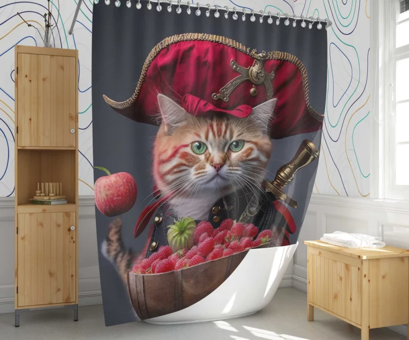 Hat-Wearing Cat with Cat It Hat Shower Curtain 1