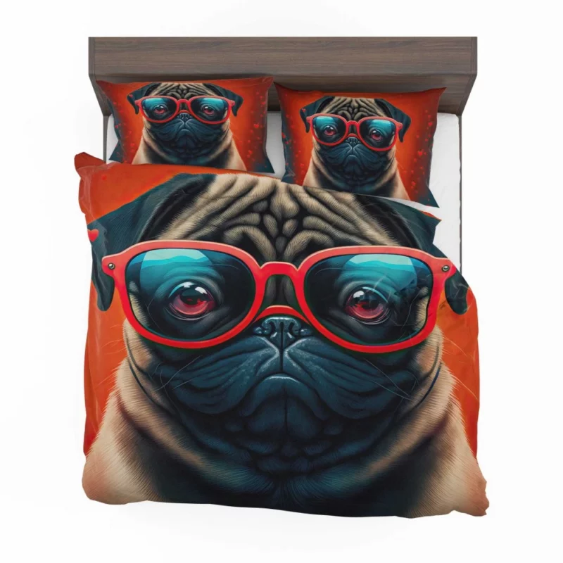 Heart Sunglasses Pug Print Bedding Set 2