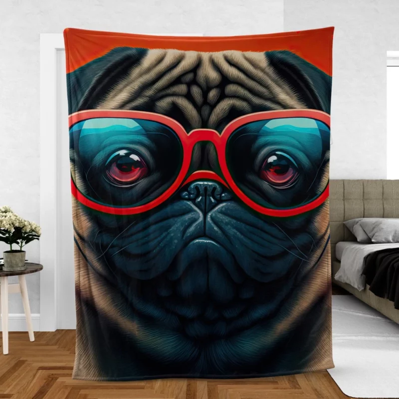 Heart Sunglasses Pug Print Fleece Blanket