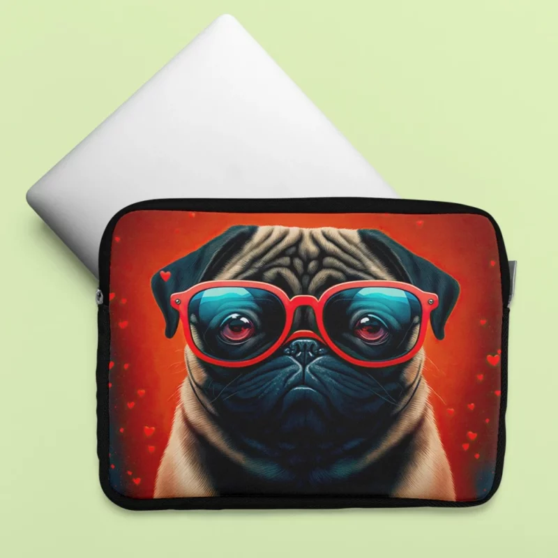 Heart Sunglasses Pug Print Laptop Sleeve