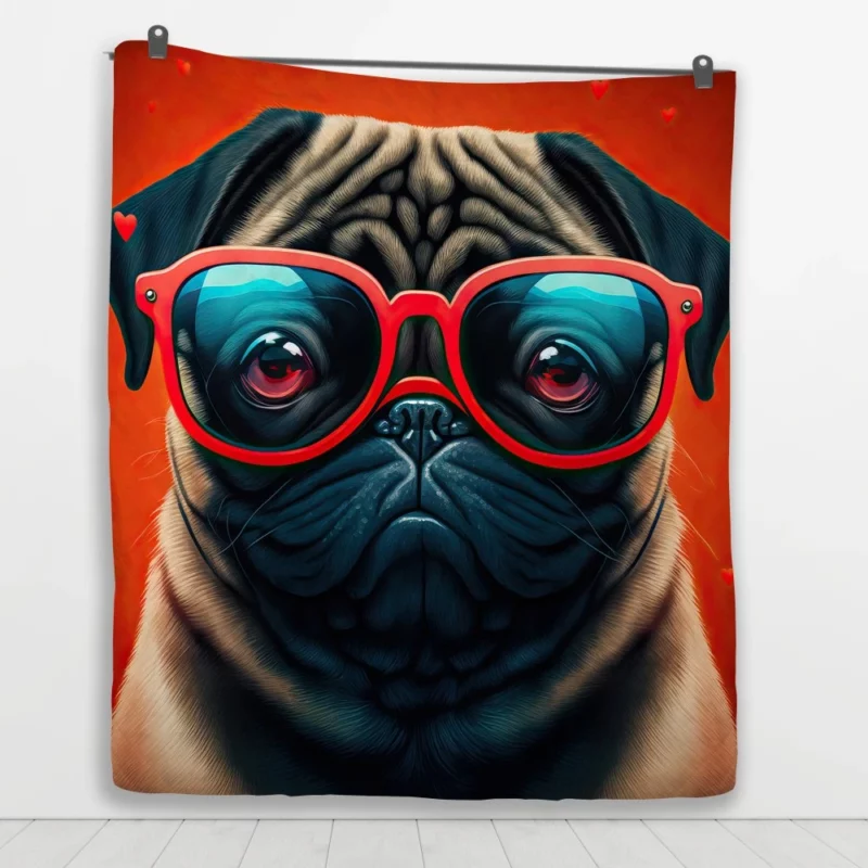 Heart Sunglasses Pug Print Quilt Blanket 1