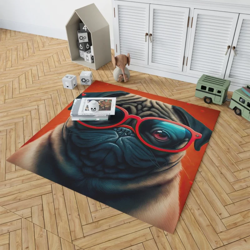 Heart Sunglasses Pug Print Rug 1