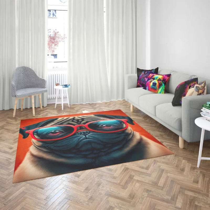 Heart Sunglasses Pug Print Rug 2