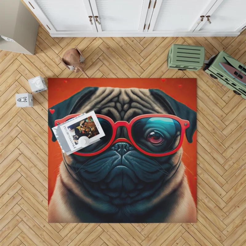 Heart Sunglasses Pug Print Rug