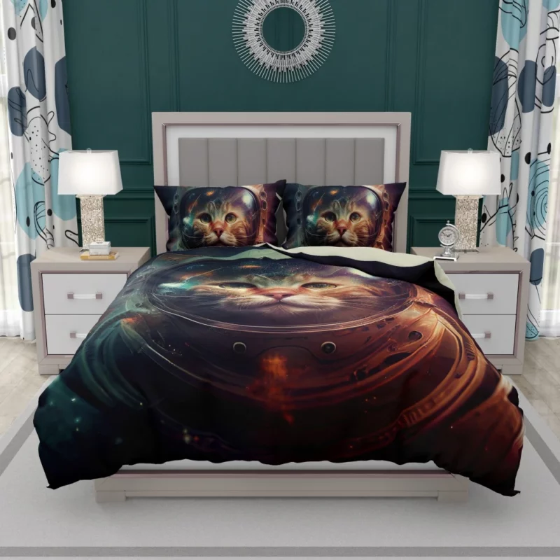 Helmet-Wearing Space Suit Cat Bedding Set 1