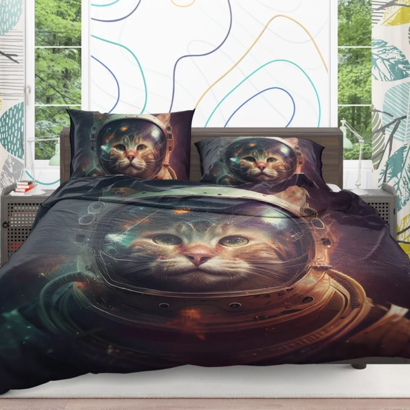 Helmet-Wearing Space Suit Cat Bedding Set