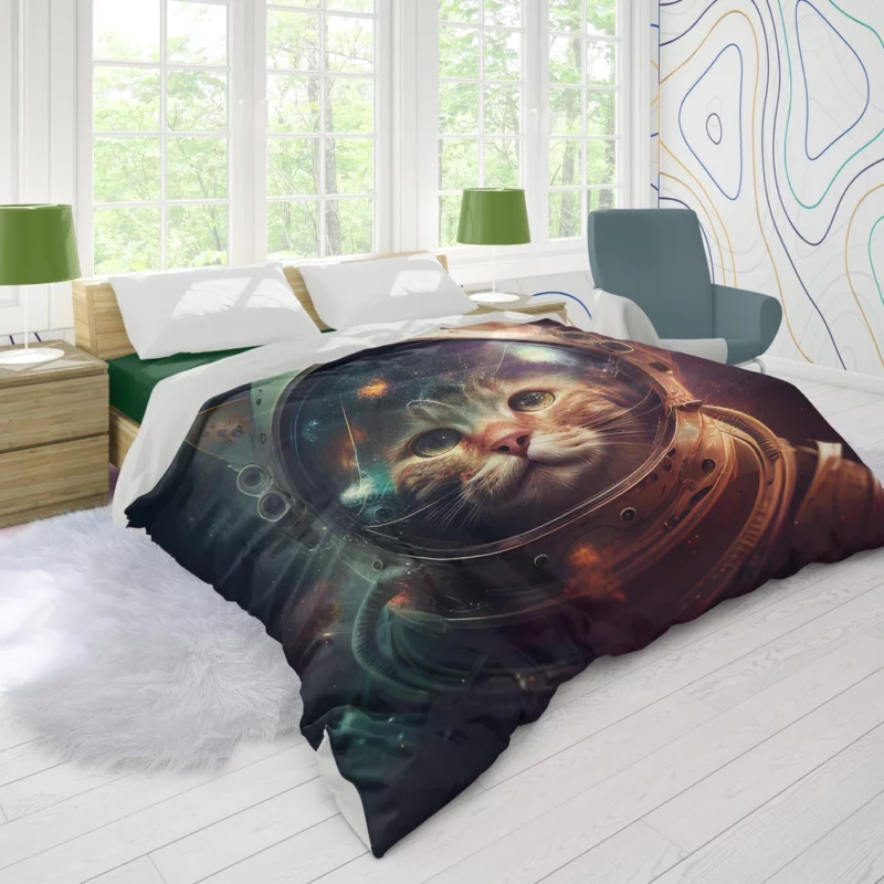 Helmet-Wearing Space Suit Cat Duvet Cover