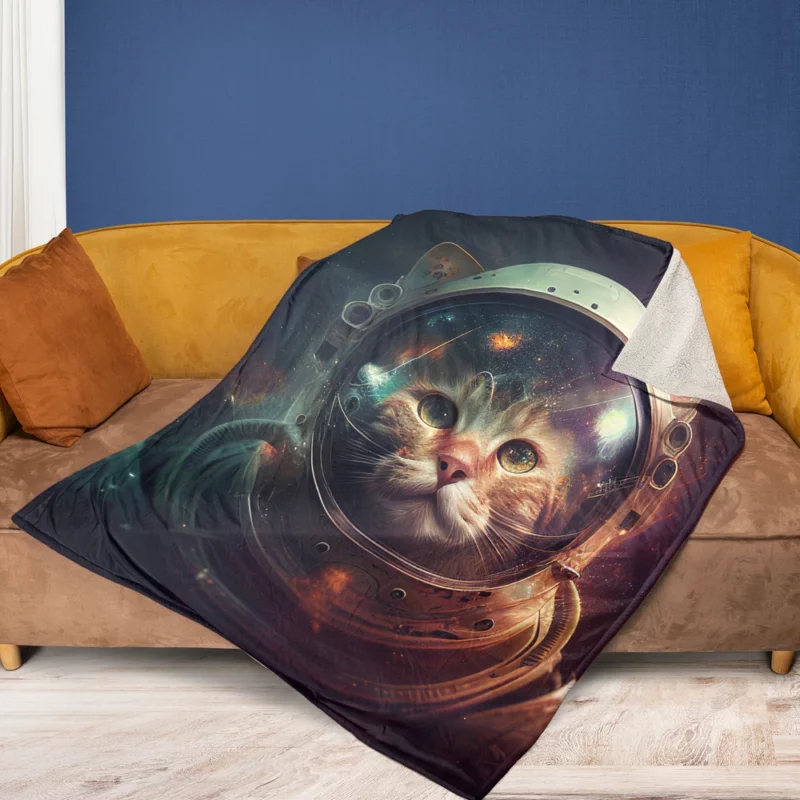 Helmet-Wearing Space Suit Cat Fleece Blanket 1